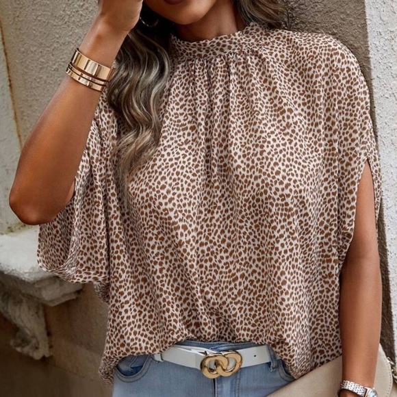 Boho Leopard Print Batwing Sleeve Top Blouse - Picture 3 of 5